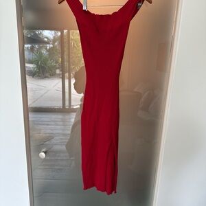 About Us-Red Off Shoulder Dress with slit
Size small